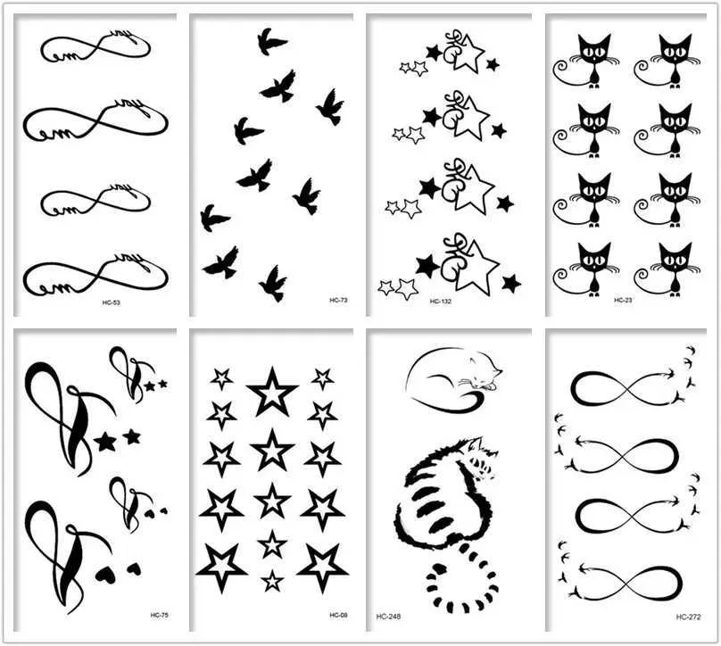 Tattoo Transfer Free Shipping Classic Black Tattoo Waterfproof Fake Temporary Tattoo Sticker Body Cat Star Infinity Bird Small Tattoo 10.5x6cm 240426