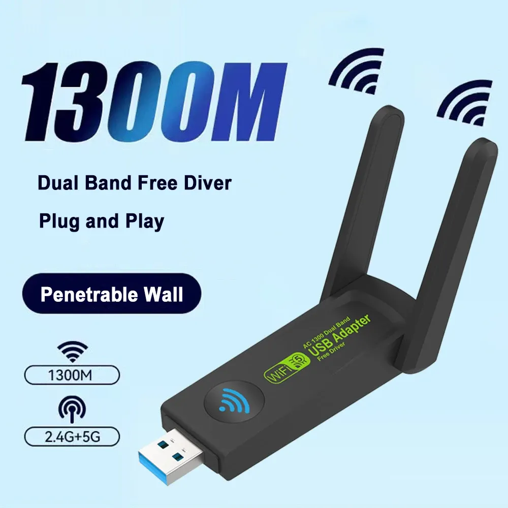 Adapter 1300Mbps WiFi USB 3.0 Adapter 802.11AX Dual Band 2.4G/5GHz Wireless WiFi Dongle Network Card RTL7612 for Win 10/11 PC