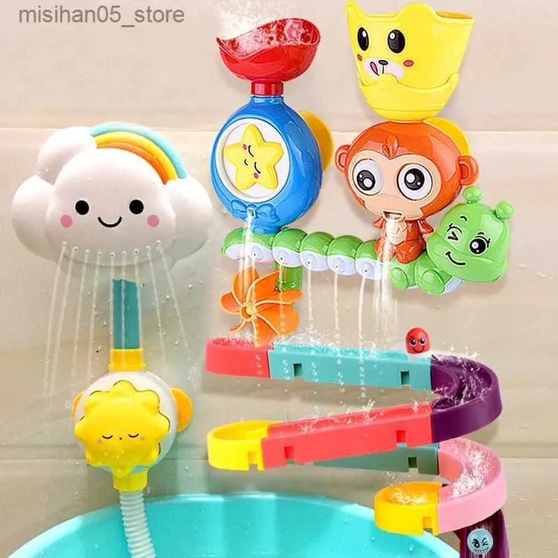 Sable Player Water Fun Baby Shower Toy Mur Super Tasse de marbre Competition Running Track Bathtub Bathtub Water Game Childrens Shower Toy Q240426