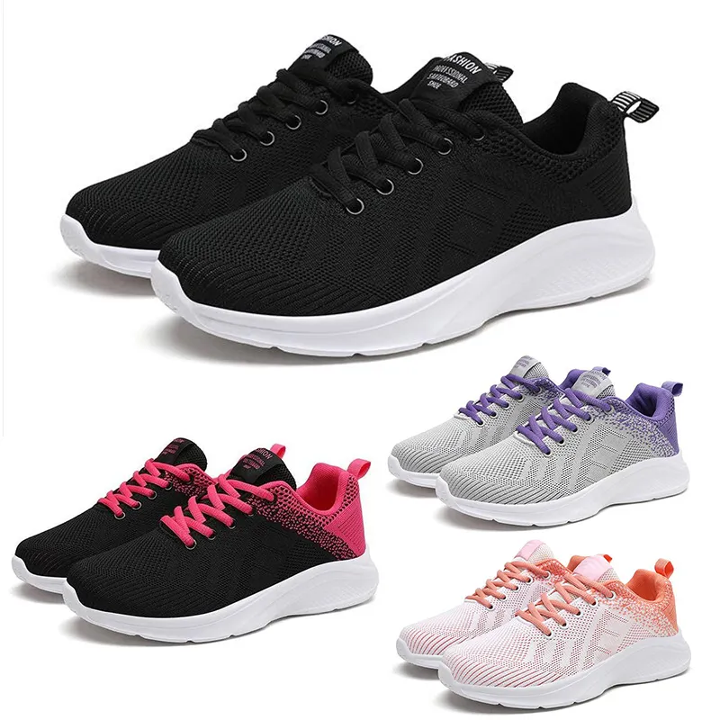 Gratis frakt män kvinnor löparskor låg mjuk snörning andas andas svart lila rosa mens tränare sport sneakers gai