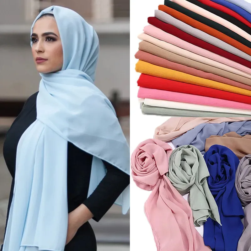 Elegant Modest Women Bubble Chiffon Solid Oversizes Muslim Head Scarf Ladies Shawl and Wrap Female Foulard Hijab Stoles 240425