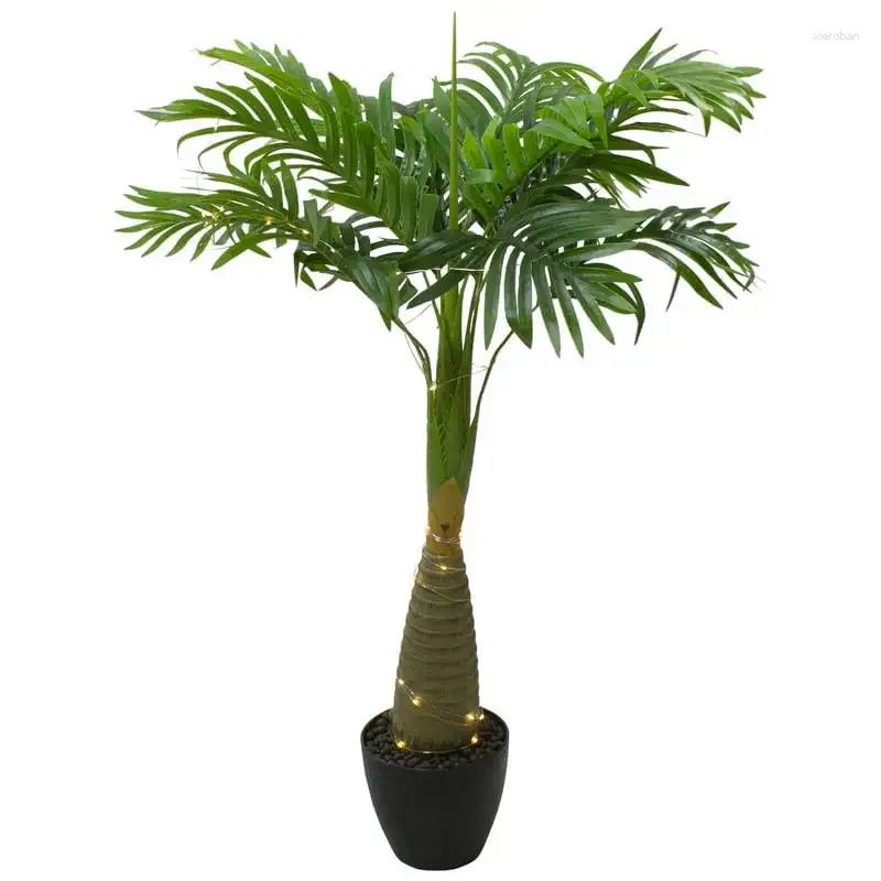 Decorative Flowers LED Lighted Potted Artificial Plant Wisteria Hanging Navy Blue Palm Leaves Orchid
