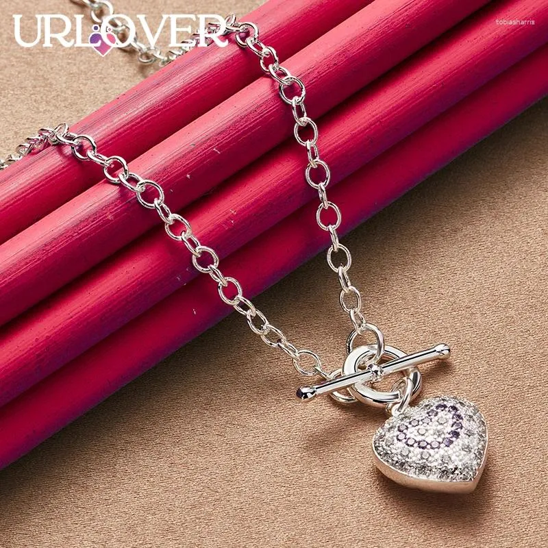 Chaines Urlover 925 Collier en argent sterling pour femme colliers de chaîne cardiaque de zircon violet Party Wedding Valentines Bijoux de mode