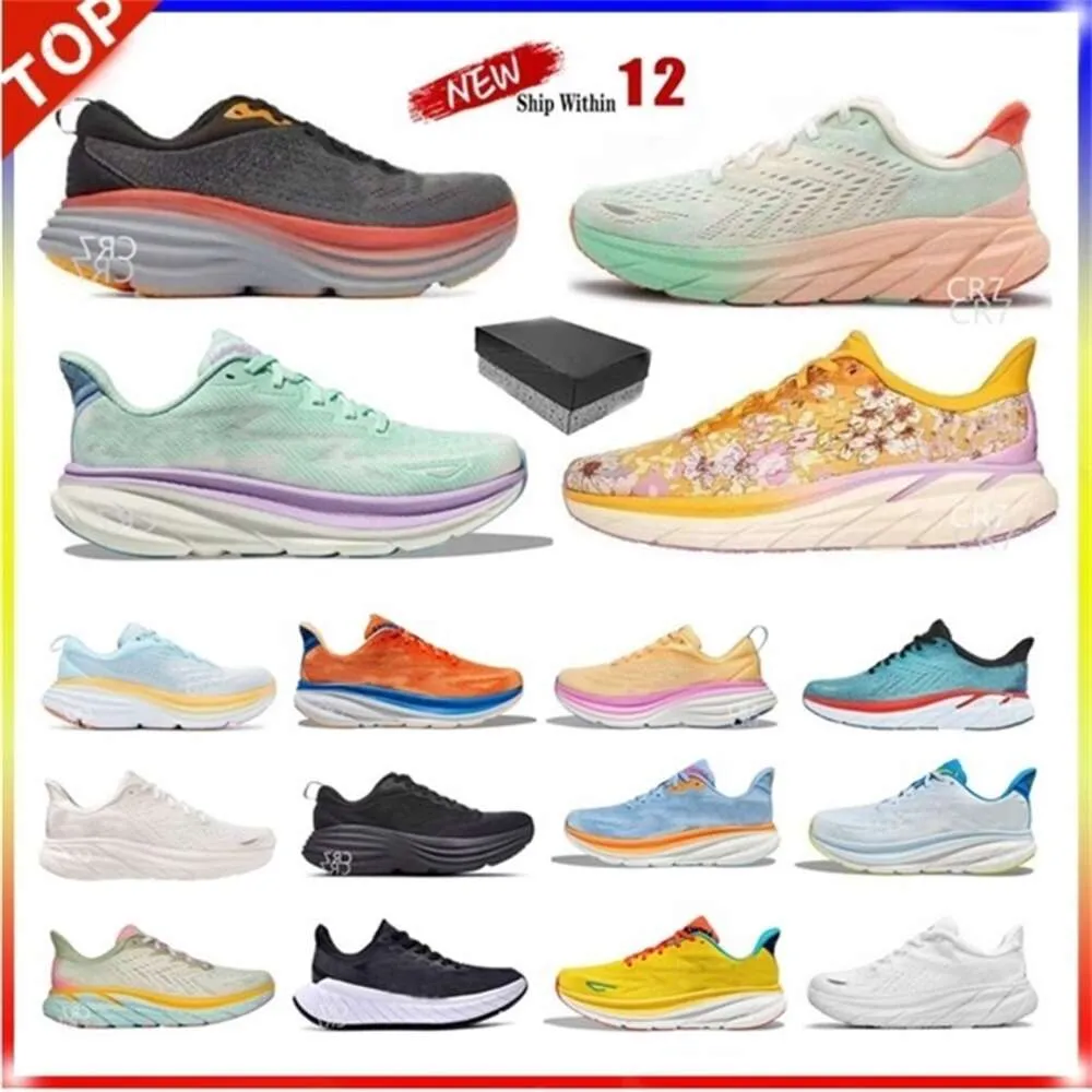 9 Clifton Bondi 8 homens Running Shoes Mens Outdoor Triple White Harbour Mist Olive Haze Womens Sport Trainers