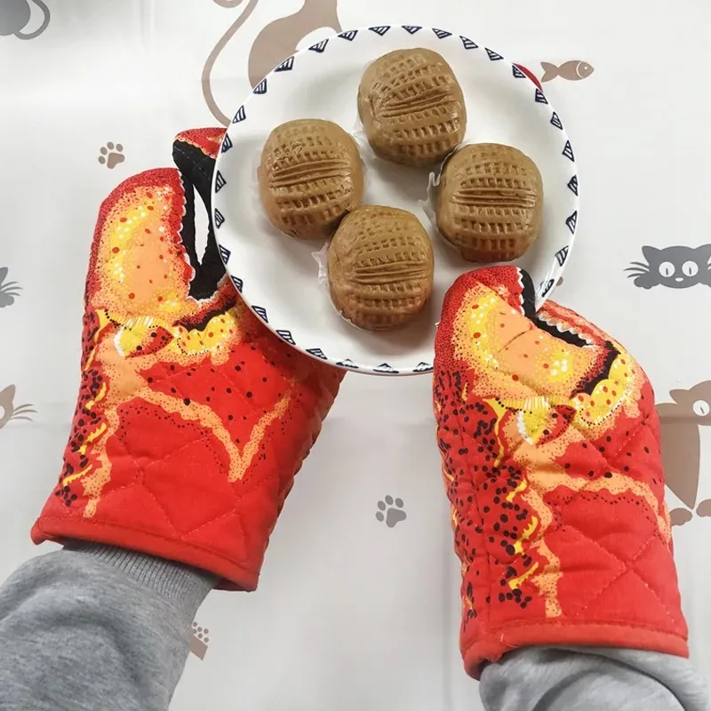 Nieuwe 3d krab / visvorm verdikking katoen oven handschoenen handschoenen hitte mitten keuken kookmogelijk magnetron mitt geïsoleerde niet-sliphandschoen voor