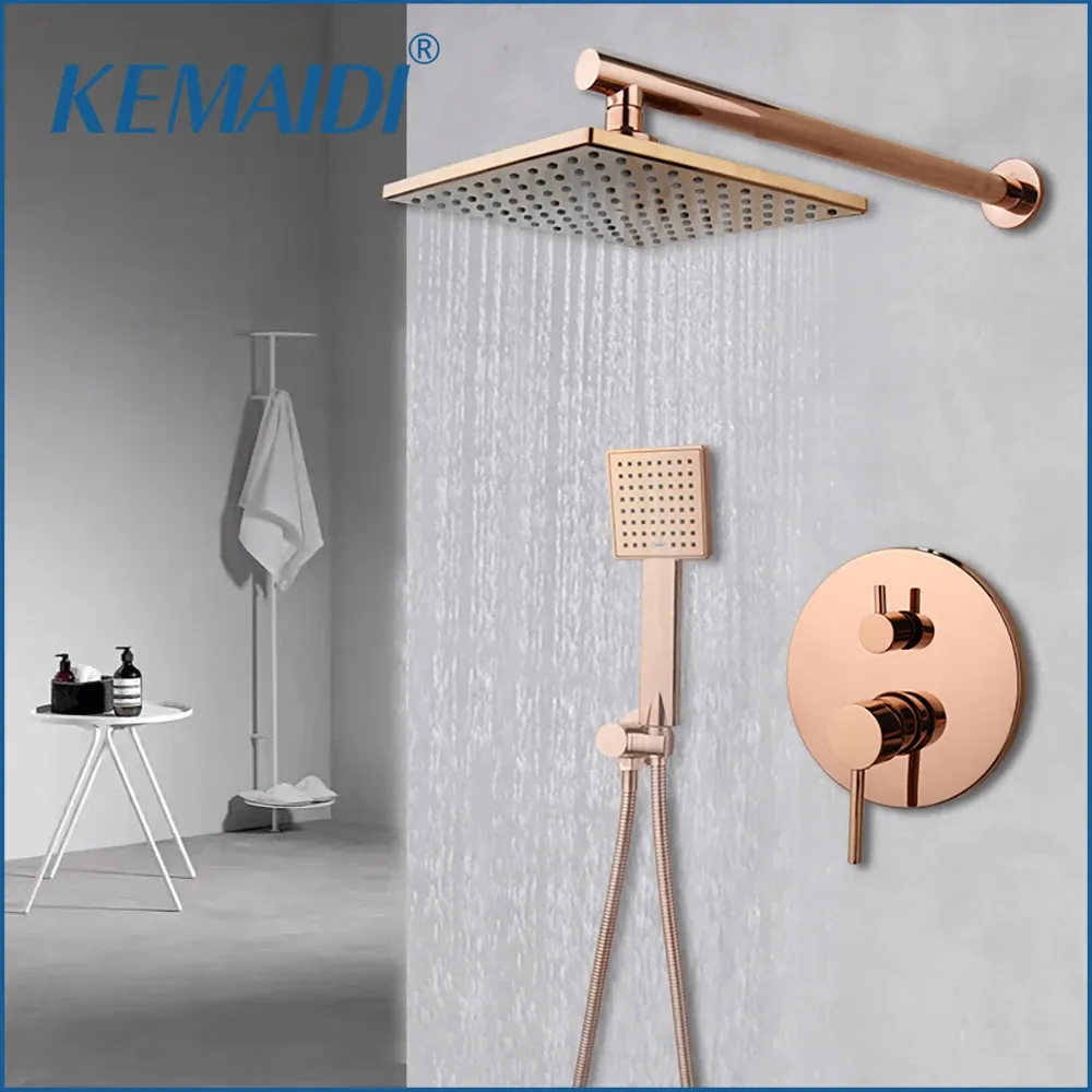 Kontroller Kemaidi Solid mässing Rose Golden Shower Faucet Rainfall Square Head Pink Bathtub Dusch Set Faucet Dusch Bathtub Mixer