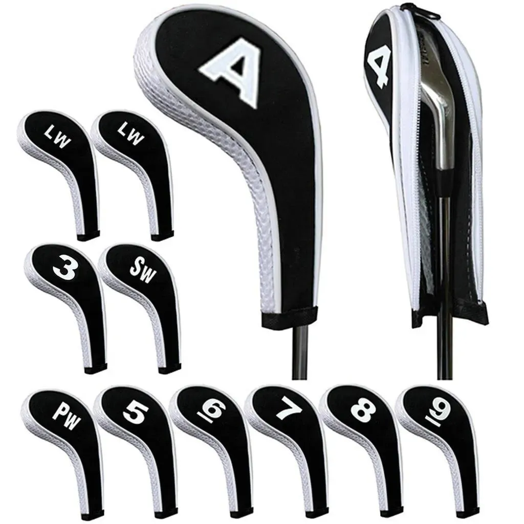 Hoogwaardige 12 stks rubber neopreen golf hoofd cover club ijzer putter bescherming set nummer bedrukt met zipper lange nek 240425