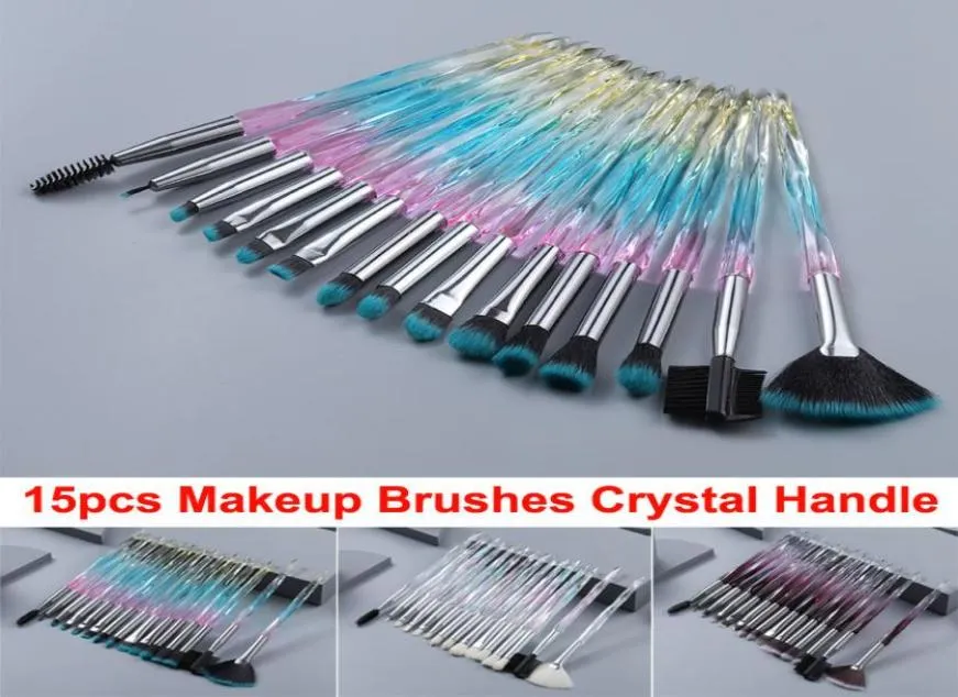 15pcs Brosse de maquillage coloré Set Crystal Brush Face Face Eye LIP FEUILLE OMBRE EYELLINE CEILLEUR CEELLASH CONTRÔLE CONTRÔLE BROCHAS COSMET7326345