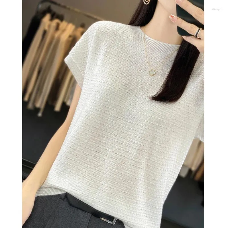 Women's Sweaters Worsted Wool Autumn Winter Round Neck Loose Short Sleeve Waffle Knitted Cashmere Sweater