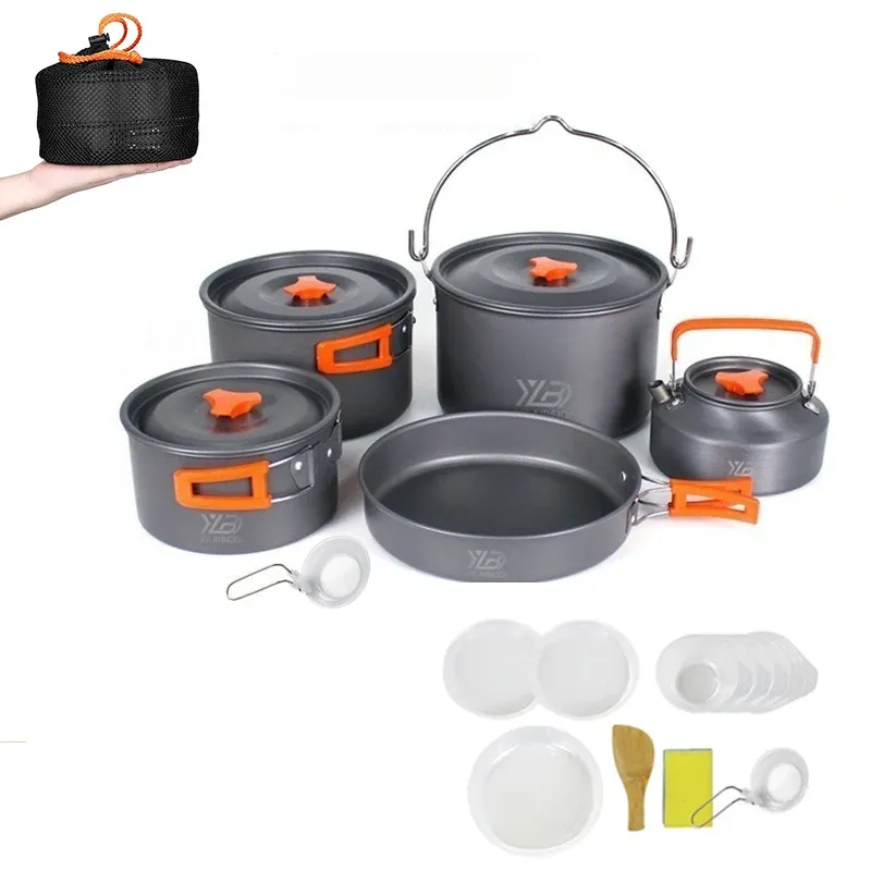 Cookware Camping Cookware Set Aluminum 28 Person Portable Outdoor Tableware Cookset Cooking Kit Pan Bowl Kettle Pot Hiking BBQ Picnic