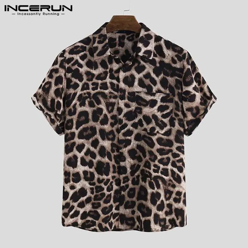 Мужские повседневные рубашки повседневные леопардовые печать мужская рубашка с коротким рукавом с коротким рукавом 2023 Camisa Lymer Summer Fashion Mens Hawaiian Рубашки уличная одежда Incerun 5xl 240424