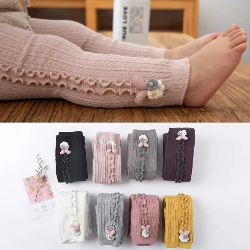 Trousers Baby Girls Tight Hot Preschool Girls Ribbon Socks Cotton Warm Pantyhose Solid Candy Color Tight Autumn Style 0-6TL2404