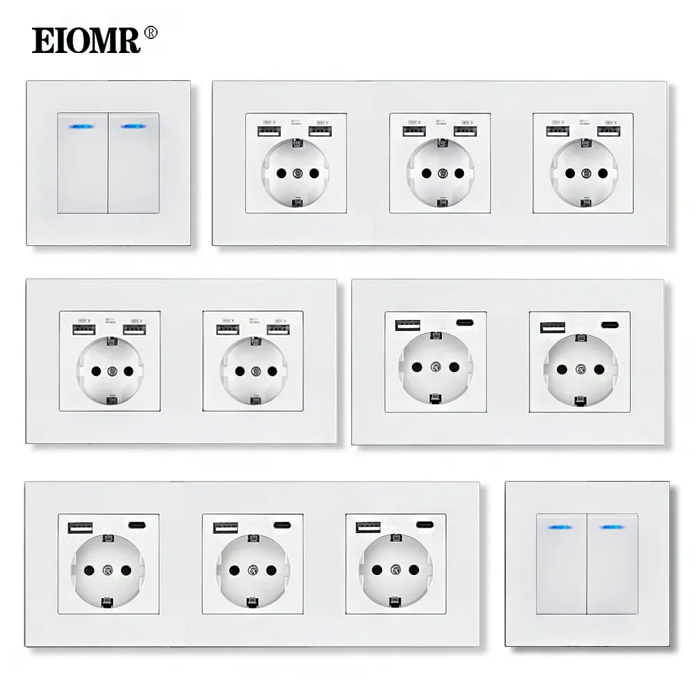 Drives Eiomr Eu Wall Switches Sockets Flame Retardant Pc Panel Usb 5v 2.1a for Phone Charging Power Sockets 16a 220v White Wall Outlets