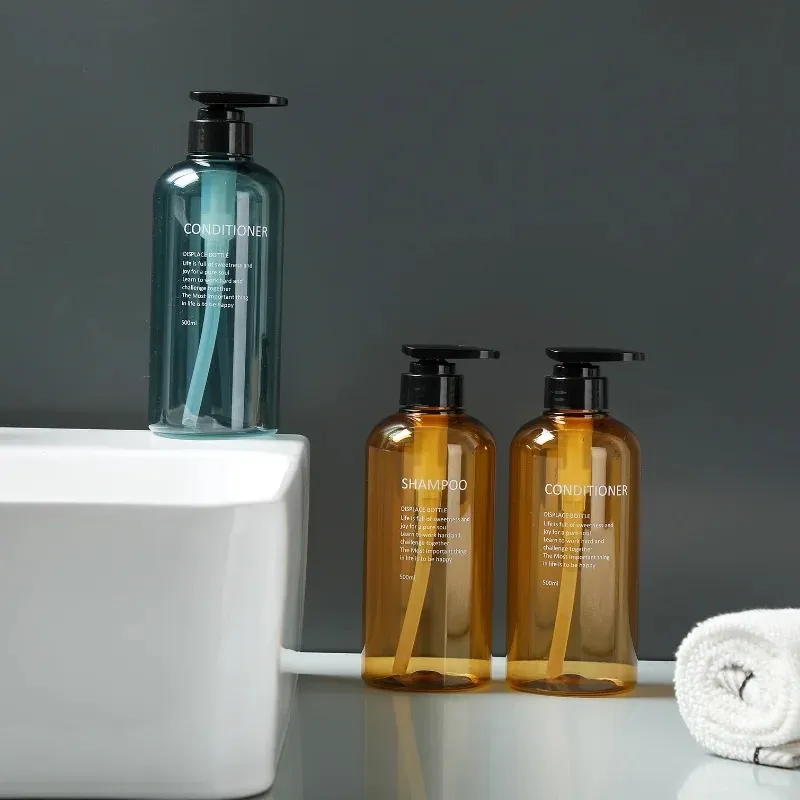 2024 /conjunto de shampoo recarregável Condicionador de lavagem corporal dispensador conjunto letras impressas dispensador de garrafas de sabão de banheiro- conjunto de dispensador para banheiro