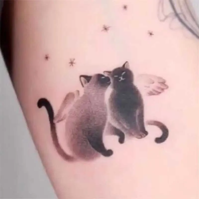 Tatuagem Transfer Black Cat Flower Tattoos temporários para mulheres desenho animado de braço gatinho de tatuagem à prova d'água Tattoo falso During During Fake 240427