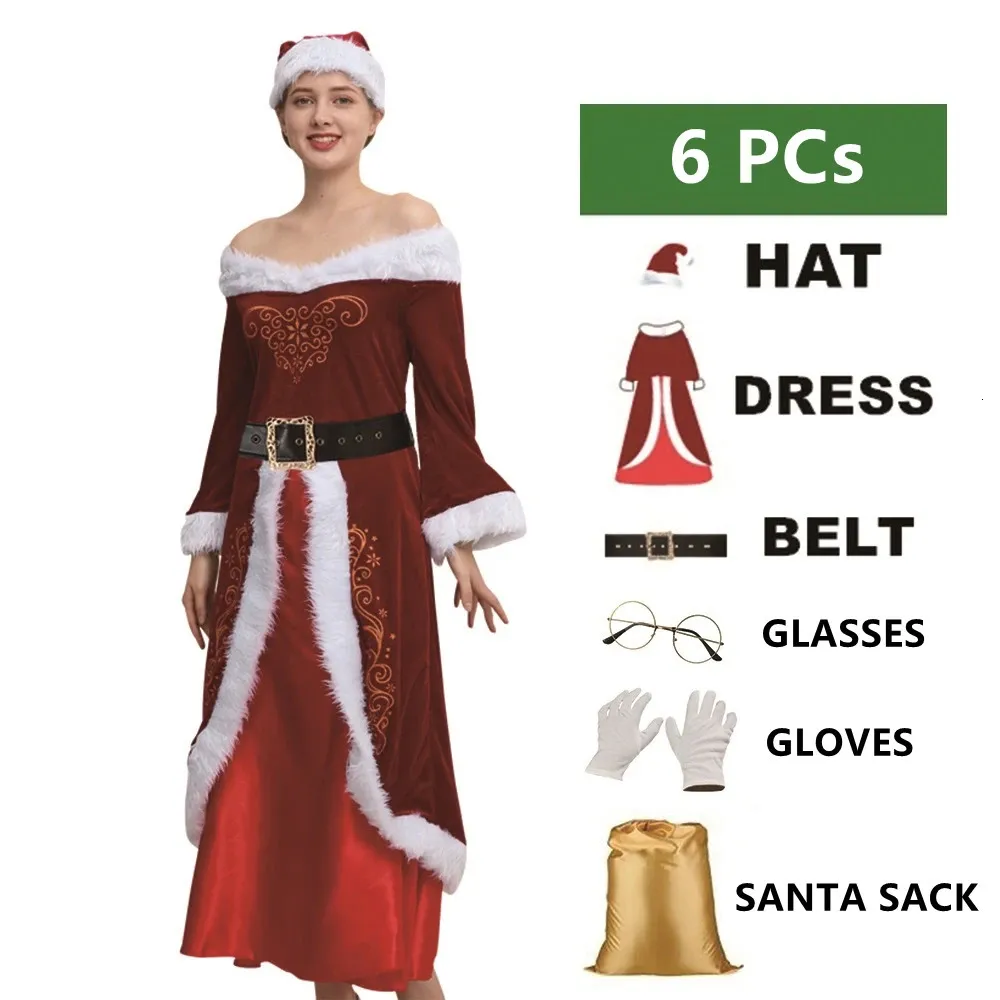 Gold red velvet pants Santa Claus Set for Couple Role-Playing Party - 241206