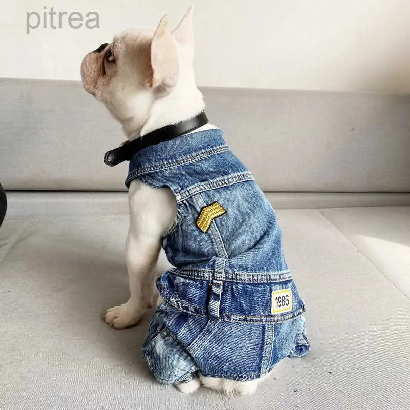 Hondenkleding Vintage denim jeans huisdier overalls honden jumpsuits lente mooie cowboyhond vier poten kleding teddy kleine honden jas kleding xs-xxl d240426