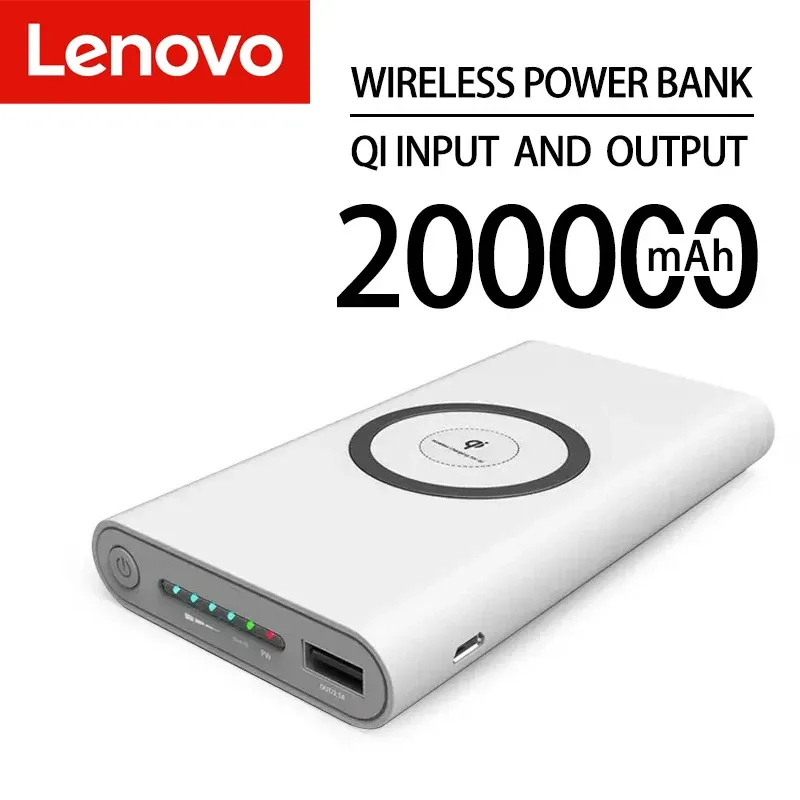 Bank Lenovo 200000mah Power Bank Ultralarge Capipity Mobile Power Supply Wireless Charging Builtin Cable Portable Safe Free Shipp