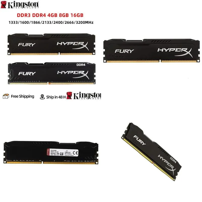 Rams Fury DDR3 DDR4 4GB 8GB 16GB 133Hz 1600MHz 1866MHz 2400MHz 26666MHz 3200MHz Dimm PC312800 PC425600 RAM Y240401ドロップデリバリーコンピュータコート