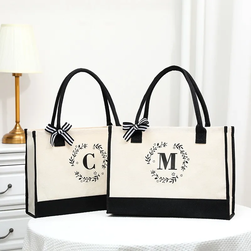 Tote Bag Moda Canvas Totas Letras de Flor Portátil Praia Compras de ombro casual Bolsa de grande capacidade Bolsa atacado Bolsa de compras com sacola requintada