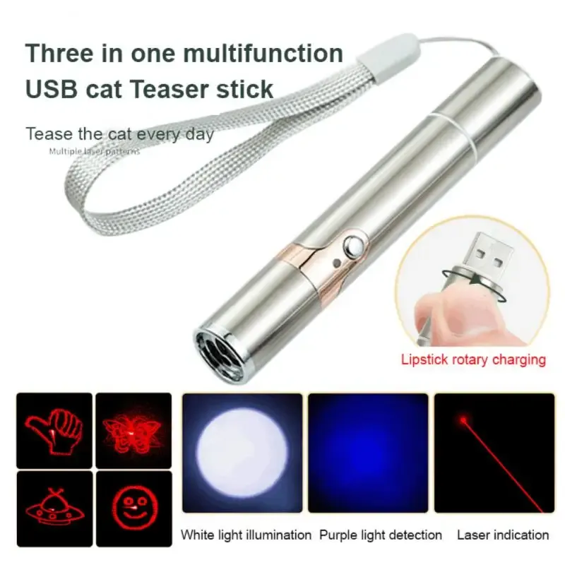 Zeiger USB -Lader Laser Funny Cat Stick Langlebiger lustiger Katzenstift Polychromatische multifunktionale Edelstahl lustige Katzenleuchte USB