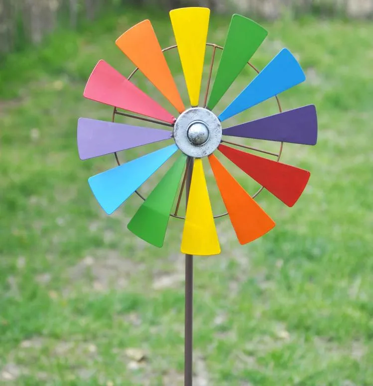 Large Metal Wind Spin With Colorful Flower Metal Windmill Garden Decoration Outdoor Stakes Kids Wind Spinners Q08112538293