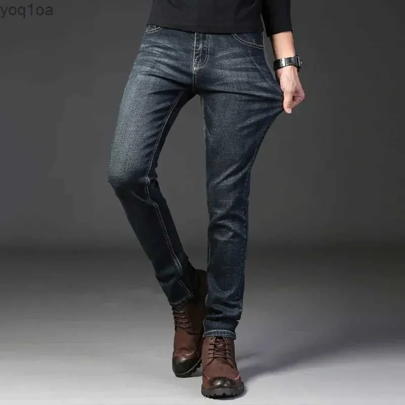 Jeans maschili jeans jeans maschile stagione invernale normale gambe dritti pantaloni elastico slim cot maschile casual pantsl4