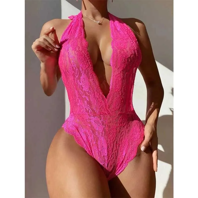 Roupa de lingerie sexy de lingerie feminina para mulher uma peça de renda floral lingerie teddies bodysutuit lenceria erótico slpwear mujer sexi vem y240426