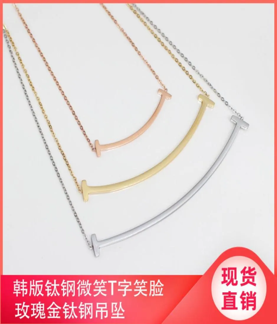 Classic Korean Fashion Titanium Steel T-shaped Pendant Clavicle Chain Rose Gold Titanium Steel Necklace Female7121605