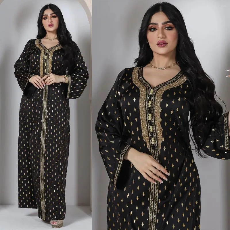 Casual Dresses YZZ Abaya Dubai Woman 2024 Middle East Luxury Bronzing Muslim Arab Lady Long Dress Caftan Marocain Femme Robe