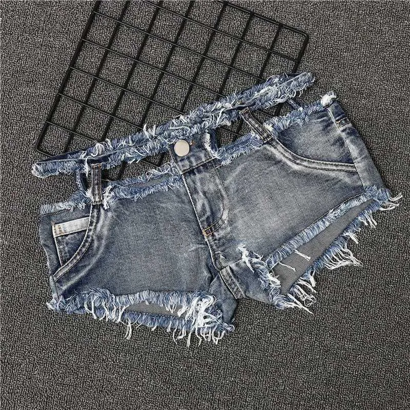 Women's Shorts New Women Sexy Cut Out Jeans Denim Shorts Slim Ultra-low Waist Shorts Nightclub Femme Y240425