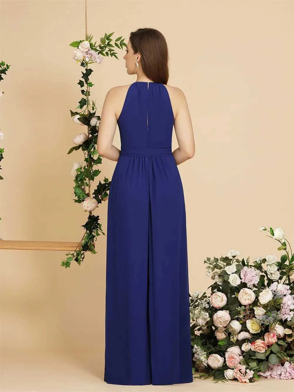 long black sequin bridesmaid dress Navy Blue Halter Beaded Prom Dress Long Evening Dress cg25264 – classygown
