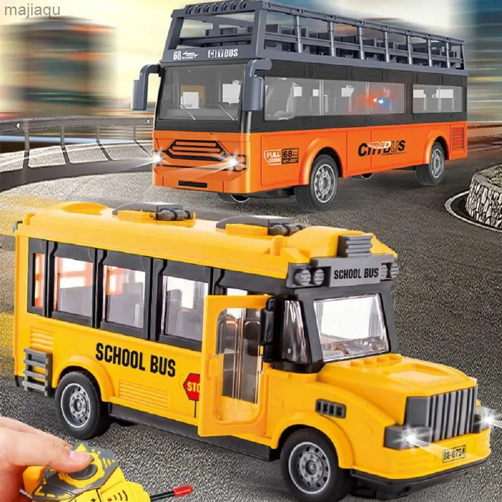 Electric/RC Car 1 30 Remote Control School Bus High Speed ​​4-Channel Tourist Bus Model Double Layered Tourist Bus Electric Car Childrens Toy Giftl2404