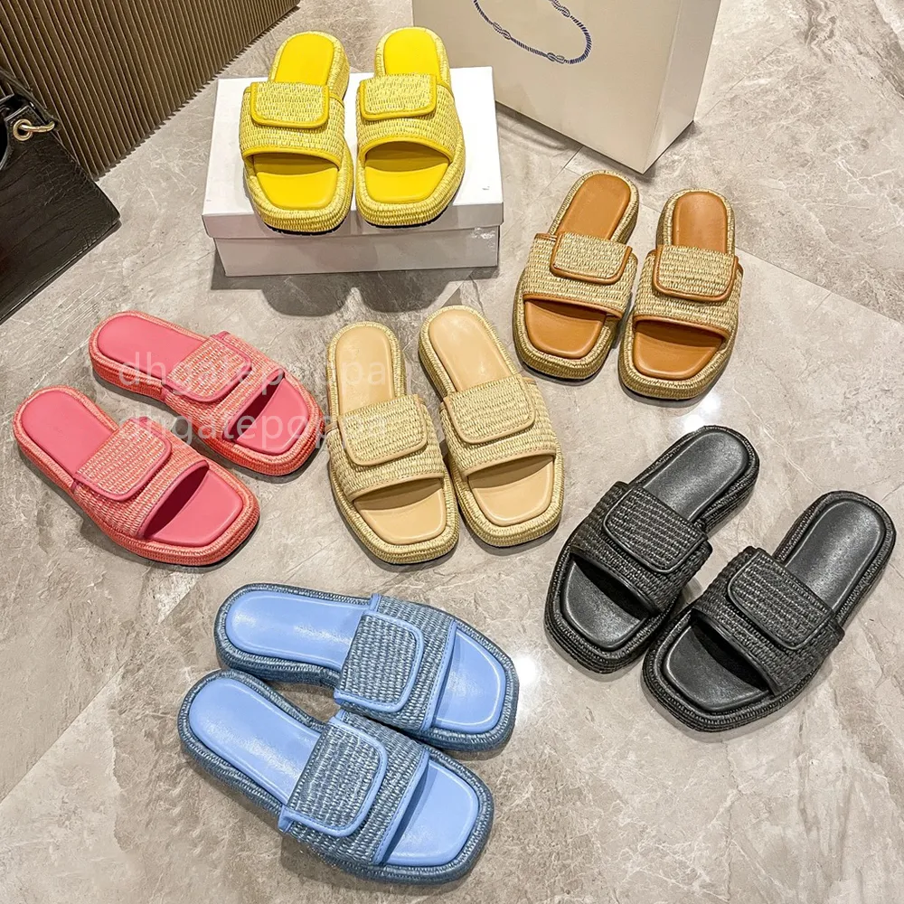 Halm toffel plattform sandal lyx designer sko sommar kvinnor mule loafer sandale skjutreglage utomhus triangel sommar strand slide casual skor