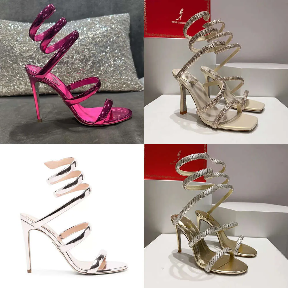 Cleo Nowe lustrzane skórzane sandały stiletto 95 mm dhinestone sukienka moda wysokie obcasy buty wieczorne buty kostki designerskie buty fabryczne 43 z pudełkiem Oryginalna jakość