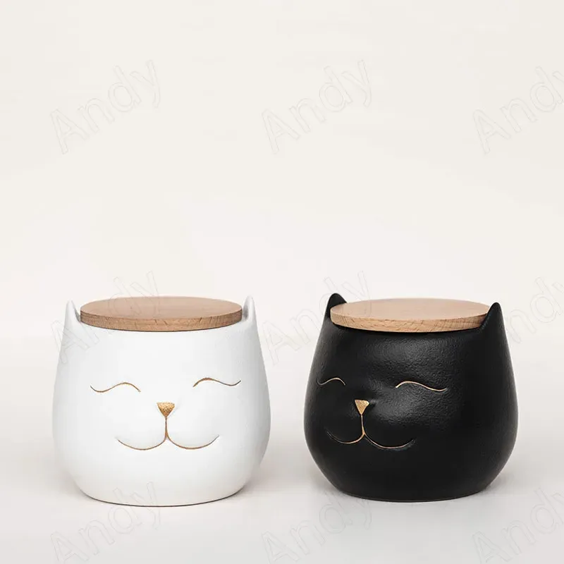 Gläser europäischer Keramik -Aufbewahrungsglas mit Deckel süßer glücklicher Katze Dekorativ Couchtisch Desktop Siegelte Tee Kanister Schlafzimmer Juwelier Organizer