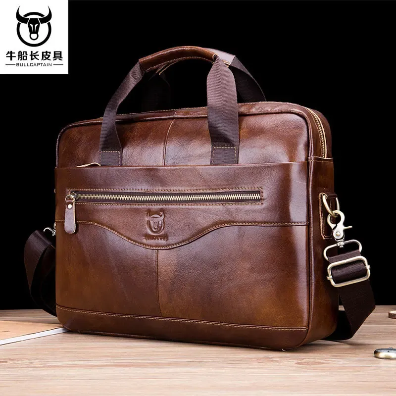 Aktetassen bullcaptain 2024 Nieuwe echte lederen vintage heren messenger bag/casual zakelijke tas mode koehide mannelijke commerciële aktetas