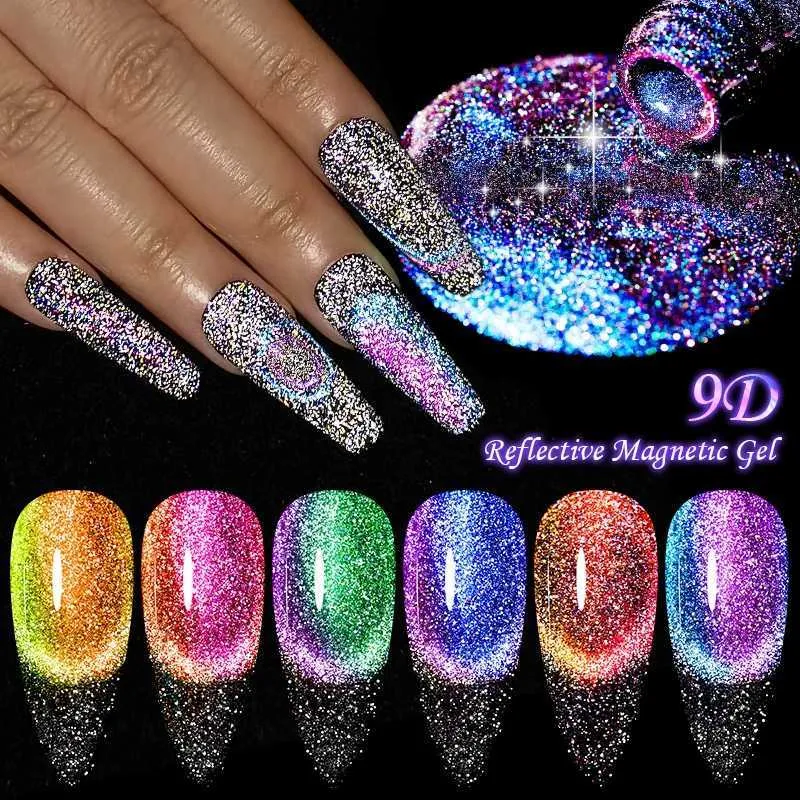 Lo smalto per unghie si incontrano su gel magnetico riflettente 9D da 7 ml Glitter per unghie Vernis Semi Permanente Immergiti dal gel per nail art magnetico gel UV Gel Y240425