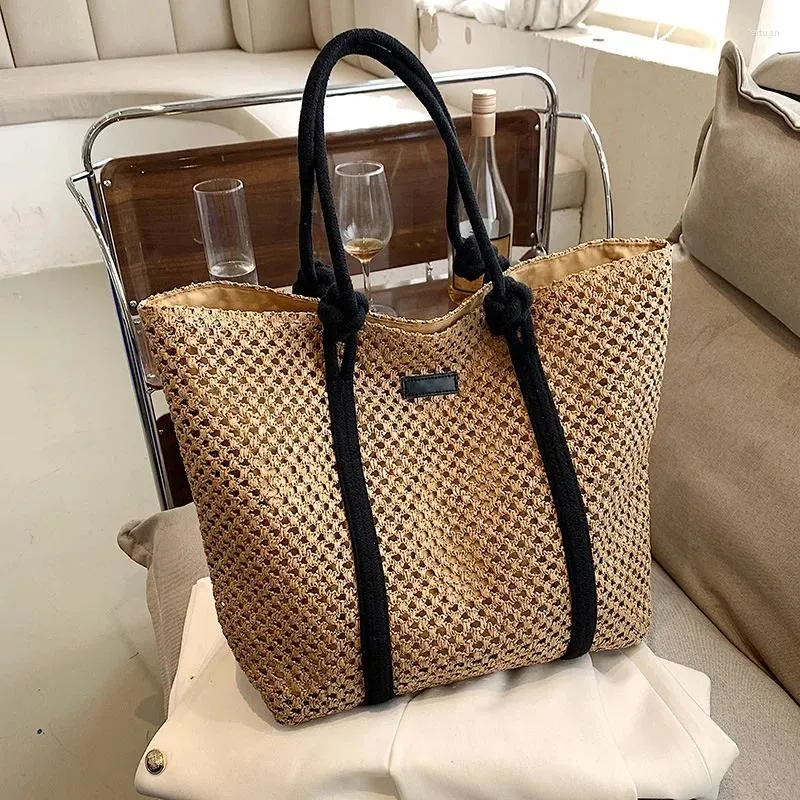 TOTES Summer Straw Bags for Women Big Ręcznie robione plażę 2024 Rattan tkane torebki Travel Shopper Casual Resort Style ramię