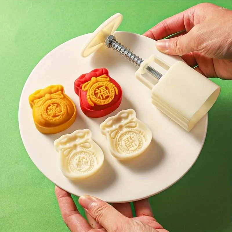 Bakgereedschap Moon Cake Mold inclusief 1 en 2 postzegels DIY Hand Press Mung Bean Cookie Mid Autumn Festival Pastry Mo