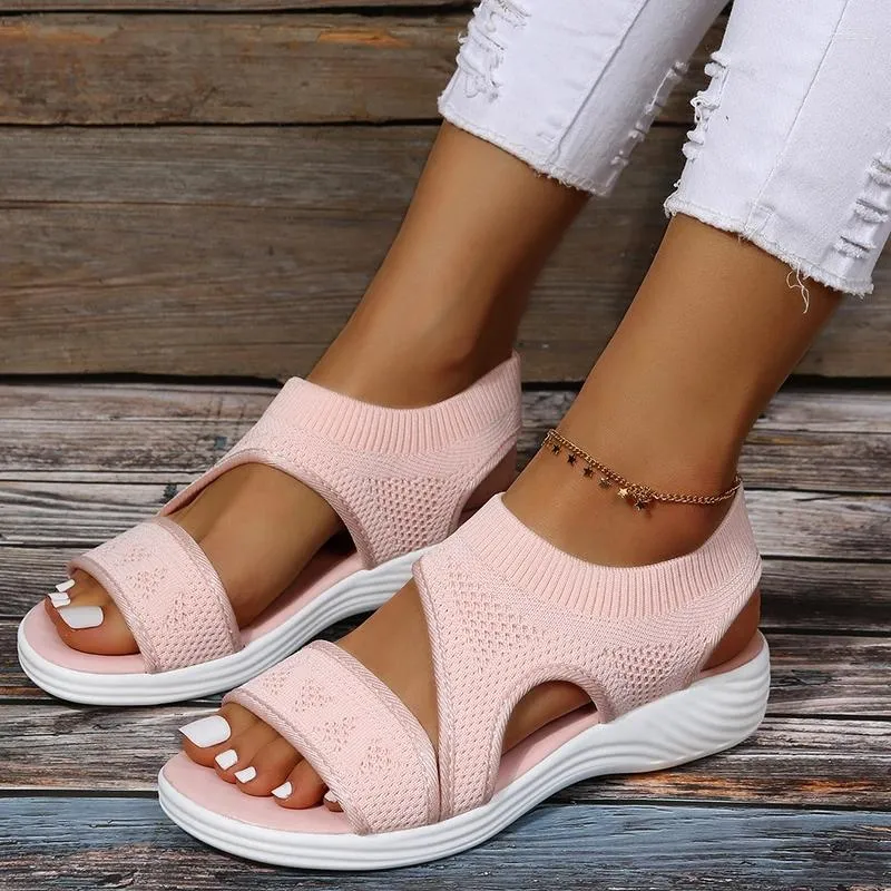 Casual Shoes 2024 Women's Sandals Wedges Footwear Summer Platform Kvinnlig Slip On Peep Toe Sticked Ladies Sneakers