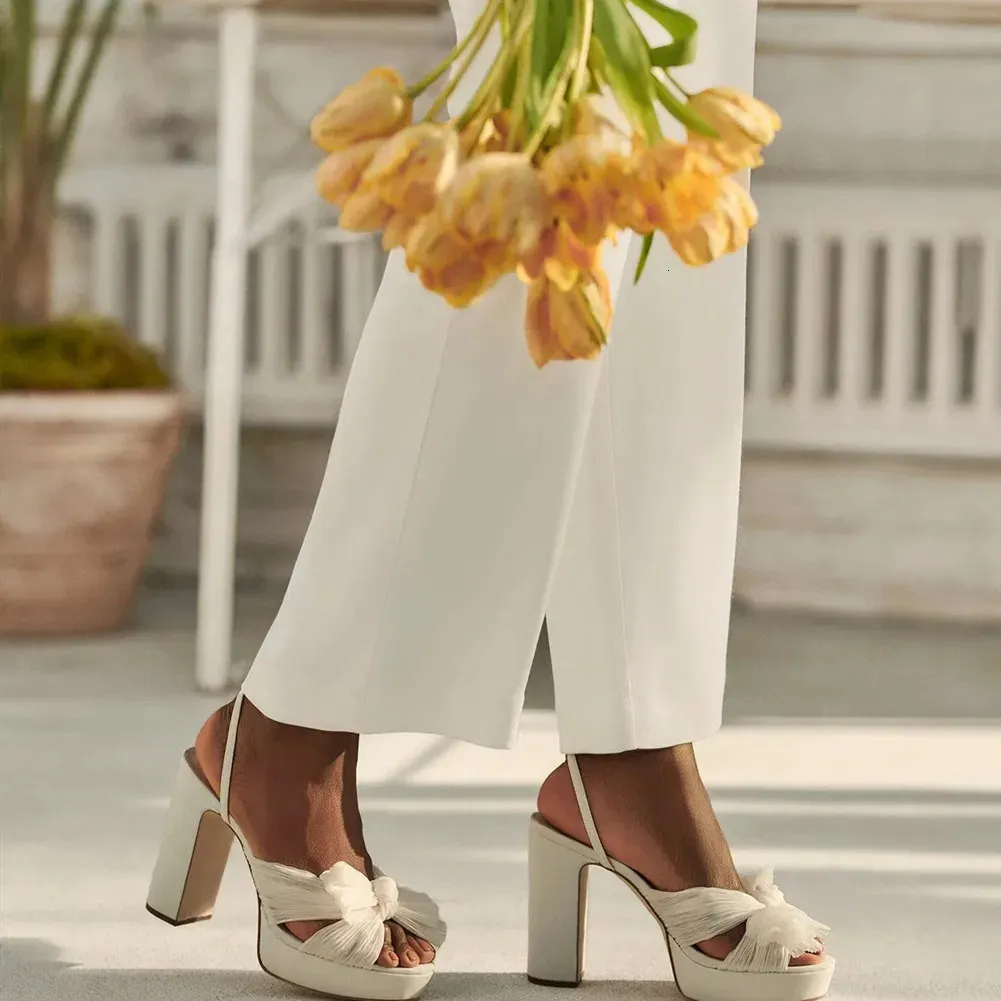 Ribetrini Marke High Heeled Women Sandals Bowknot Schnalle -Gurtplattform Open Toed Chunky Square Heel Sumer Schuhe 240418