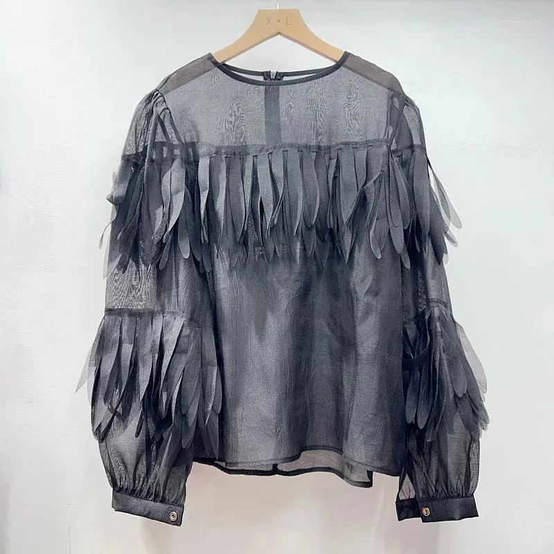 Women's T Shirts SuperAen Fashion O-neck Tassel Long-sleeved Casual Top Spring And Autumn 2024 Cotton Loose Shirt