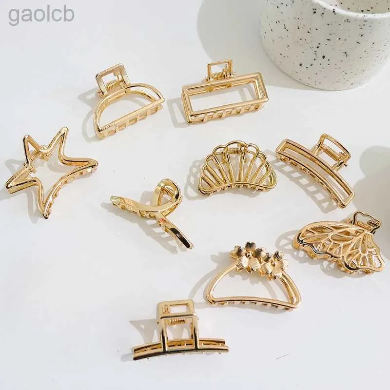 Hårklämmor Barrettes Fashion Hollow Heart Metal Hair Clo Clips Simple Non Slip Mini Gold Geometric Bangs Barrettes Hair Jaws For Women Girls Daily 240426