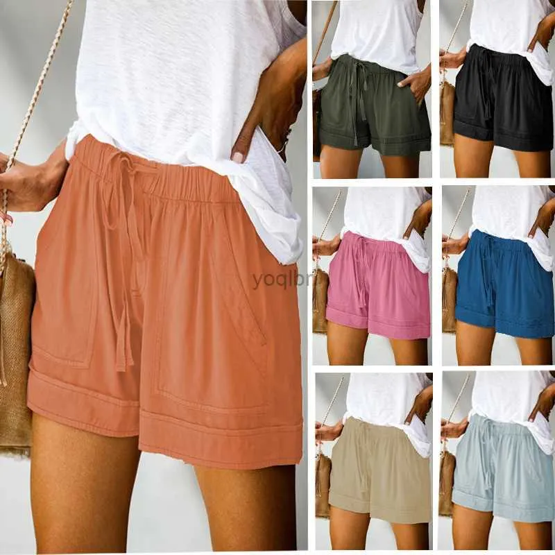 Dames shorts dames casual shorts voor de zomer van 2023 Nieuwe Europese en Amerikaanse hoge taille kant losse twill wide been pantsl2404