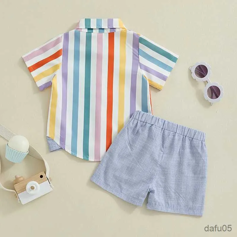 Clothing Sets Baby Clothing Kids Boys Casual Short Sleeve Striped Shirt with Elastic Waist Shorts Set Toddler Summer Outfit