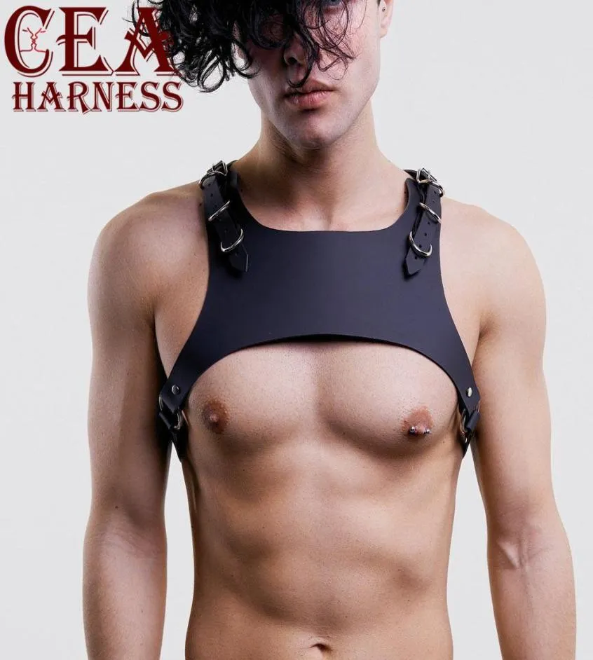 Ceaharness Nieuw arriveert mannen Leather Harness Gay Punk Sexy Chest Harness Male volwassen lederen schouderbanden Body Bondage3071691