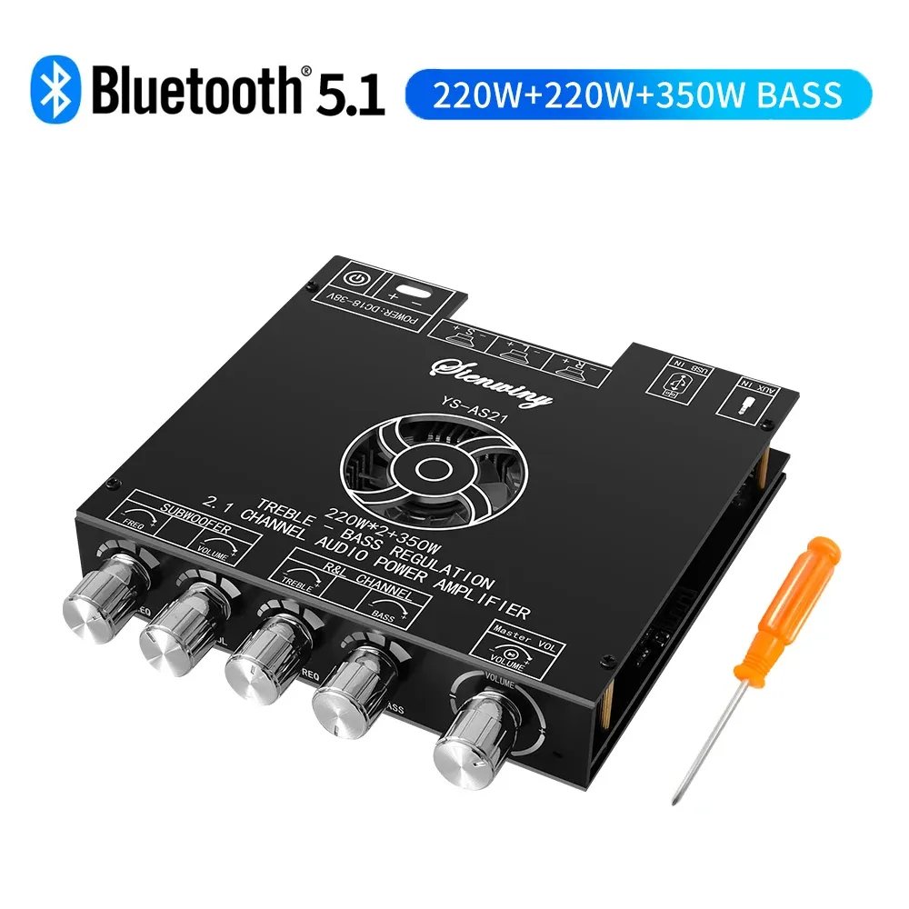 Amplificateur YSAS21 2 * 220W + 350W 2.1 canal BT Digital Power Amplificateur Board TPA3255 AMP Subwoofer Treble Bass Tone Audio App Fonction USB
