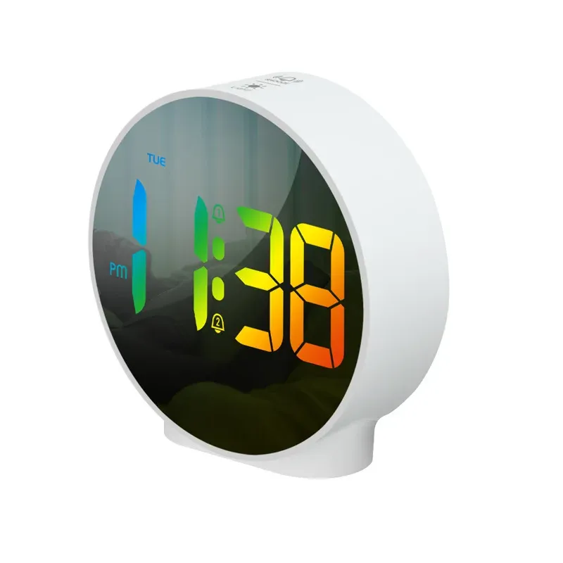 Relógios de relógios coloridos despertamento digital Mini Snooze mesa de mesa Relógio 2 Alarmes Dimabilável Dia do alarme Conjunto 12/24H LED eletrônico Relógio Decoração de casa