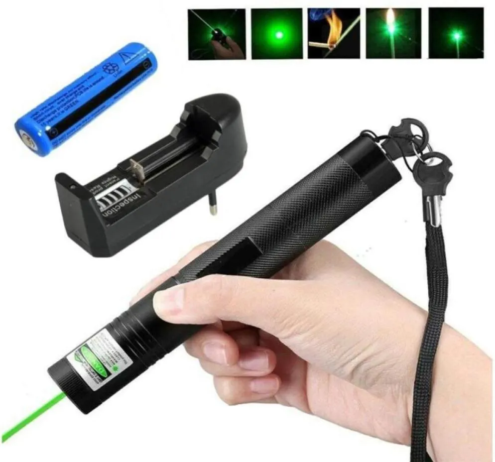 Flashlights Torches Green Laser Pointer Pen 532nm Adjustable Focus 18650 Rechargeable Battery With UK Adapter2599103